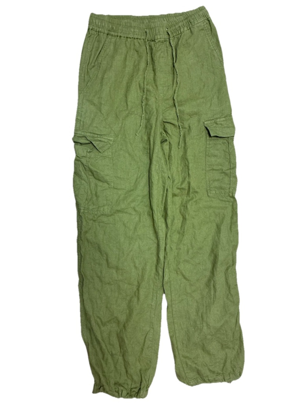 Love Tree Linen Cargo Pants Womens Small Olive Green Elastic Waist Jogger Casual